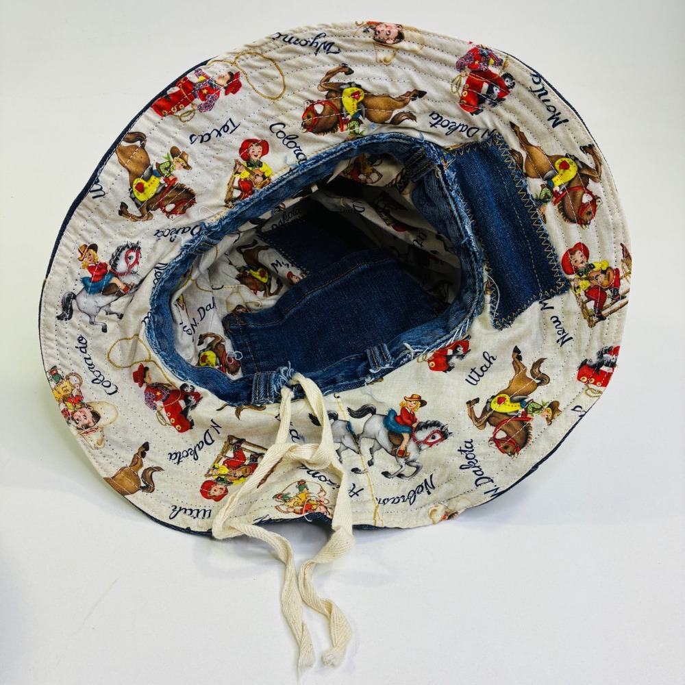 Custom Upcycled Levi's Denim Patchwork Bucket Hat Star Print Western Lined - Picture 6 of 11